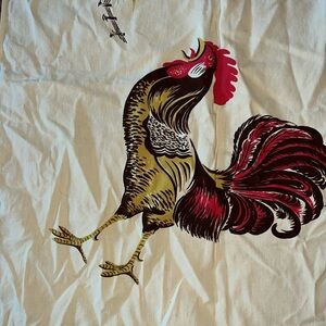 Vintage California Hand Prints Roosters tablecloth 50” x 66”